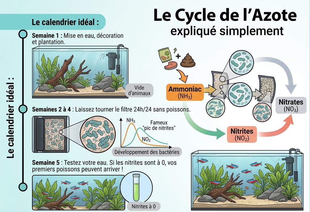 Infographie AQUANAC : le cycle de l'azote expliqué simplement